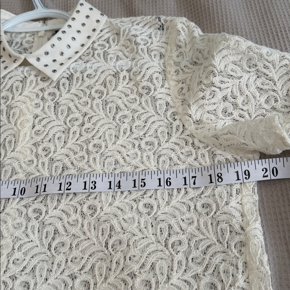 The Kooples sz M sheer lace top with collar - ivory - cotton mix - delicate edgy - Picture 6 of 8